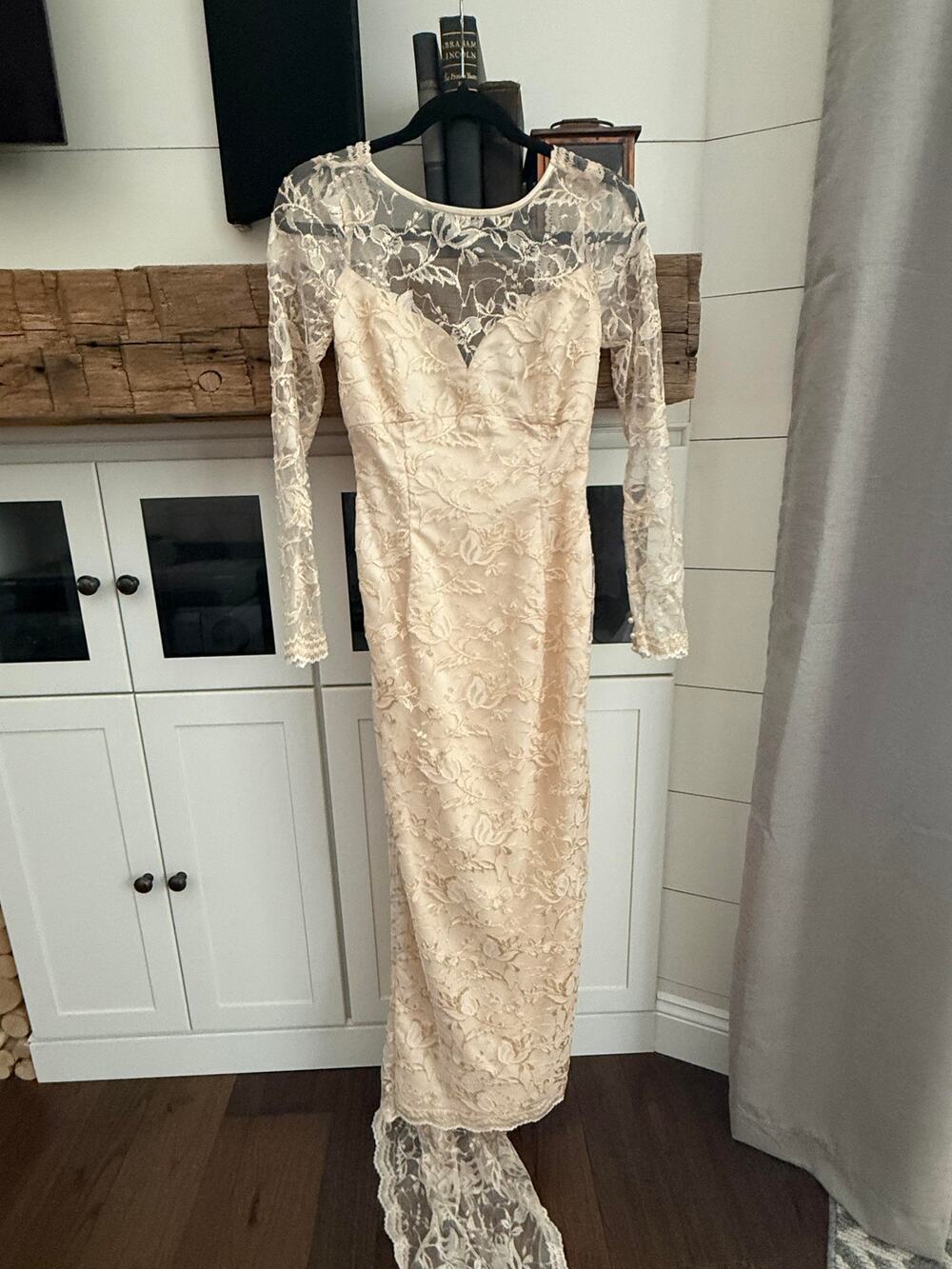 Jessica McClintock Bridal Ivory Lace Long Sleeve Wedding Gown Sz 8 Boho